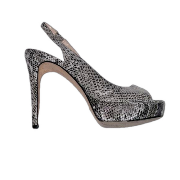 Pelle Moda Snakeskin Slingback Peep Toe 5 Inch Stiletto High Heel Shoes - Sz 10M - Picture 1 of 16